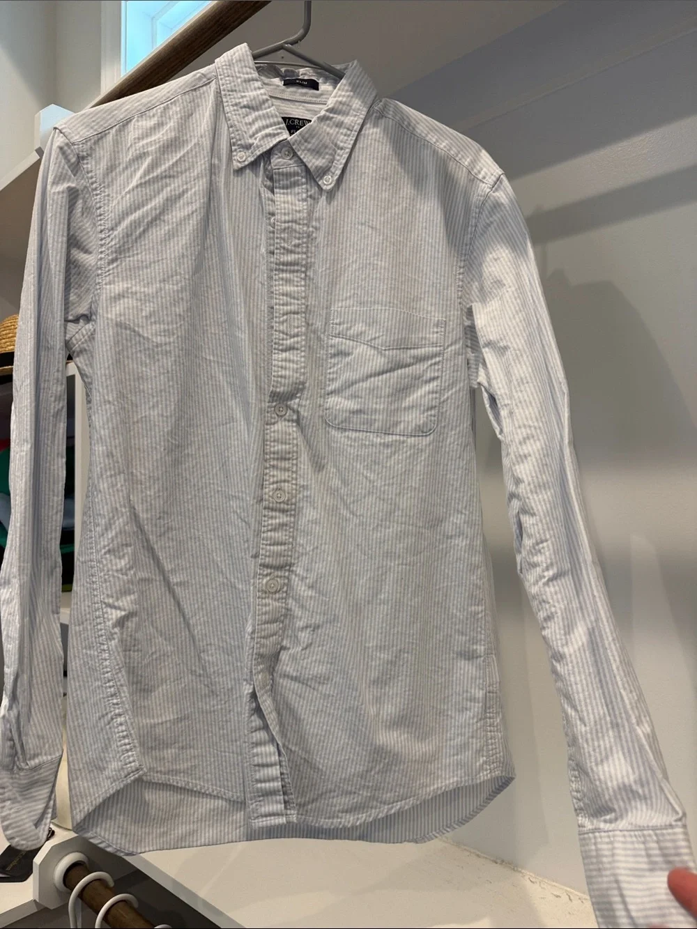 J. Crew Men’s Blue and White Pinstripe Button-Up Shirt